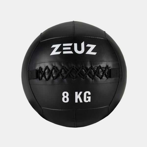 ZEUZ Wall Ball 8 KG Pro+ Geschikt voor CrossFit, Fitness & Hyrox - PU Foam Vulling & Vinyl - 8kg & 35 CM Diamter - Zwart & Wit