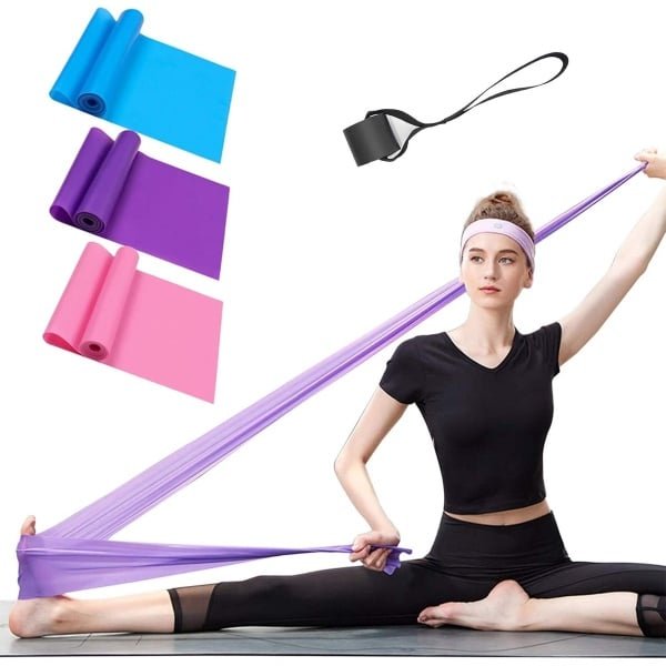 longziming -Weerstandsbanden Set - 3-Delige Latex Fitnessbanden - Elastische Trainingsbanden voor Krachttraining, Yoga, Pilates & Revalidatie - Geschikt voor Thuis & Sportschool - Blauw/Paars/Roze