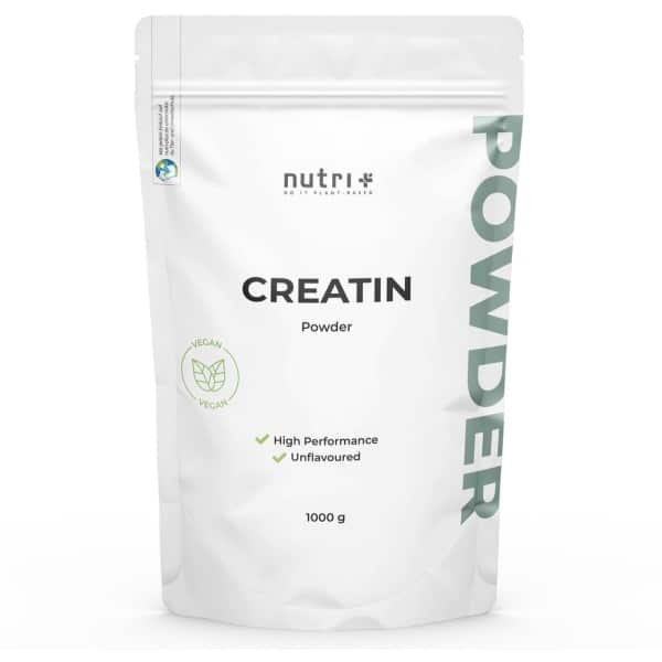 nutri+ Creatine Monohydraat Poeder 1000 g - Pure Creatine 99,9% - hoog gedoseerd, ultrafijn, veganistisch en neutraal - Creatine Poeder met Vitamine B12 - topkwaliteit
