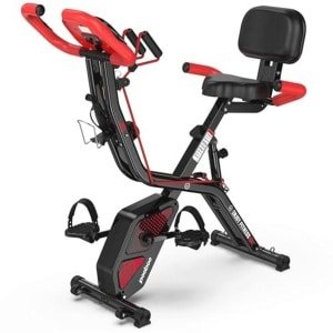 pooboo Opvouwbare hometrainer, opvouwbare fitness-stationaire fietsmachine, rechtopstaande indoor fietsfiets, magnetische X-bike met 8 niveaus verstelbare weerstand, flessenhouder en rugsteunkussen