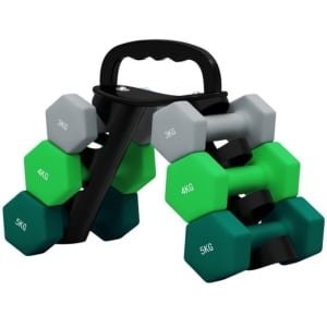 6 Delige Set Halter 42x10x30cm Halter Set Veelkleurig Metaal Met Standaard Hexagon Halterset Voor Krachttraining Fitness Thuis Gym Grijs Groen Turkst