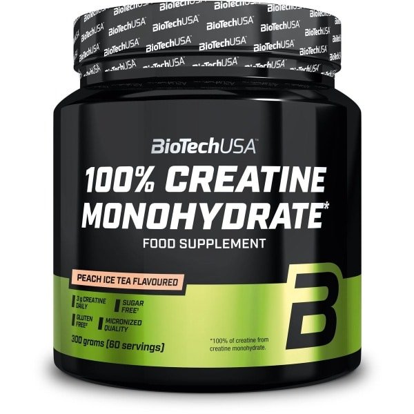 BioTechUSA 100% Creatine Monohydrate | Creatine van farmaceutische kwaliteit | Gemicroniseerd | Veganistisch | Glutenvrij, 300 g, Perzik-ijsthee