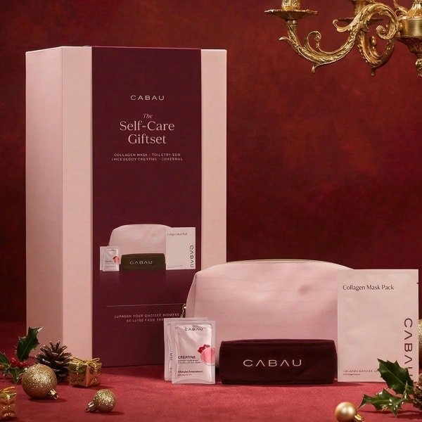 Cabau Self-Care Set - Toilettas, Haarband & Creatine+ - Complete Verzorging - Beige