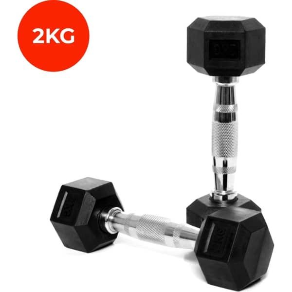 Core Power - Rubber Hex Dumbbells - 2 kg - Dumbbell set - Krachttraining - Halterset