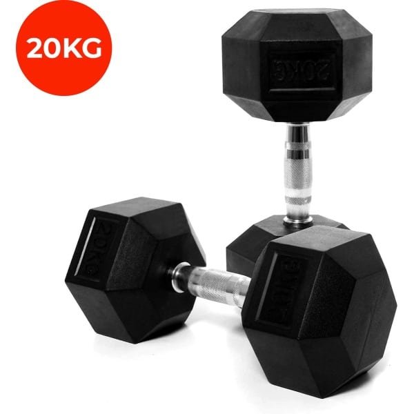 Core Power - Rubber Hex Dumbbells - 20 kg - Dumbbell set - Krachttraining - Halterset