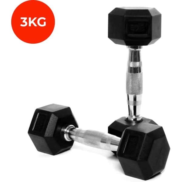 Core Power - Rubber Hex Dumbbells - 3 kg - Dumbbell set - Krachttraining - Halterset
