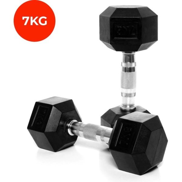 Core Power - Rubber Hex Dumbbells - 7 kg - Dumbbell set - Krachttraining - Halterset
