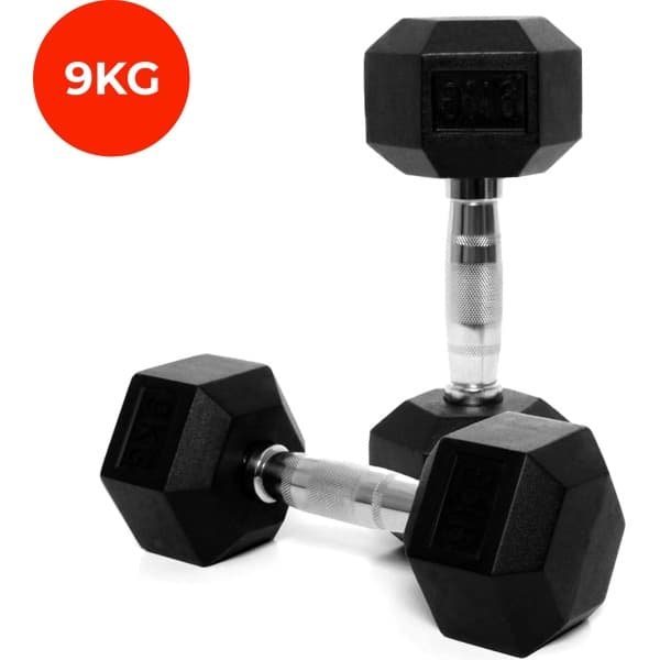 Core Power - Rubber Hex Dumbbells - 9 kg - Dumbbell set - Krachttraining - Halterset