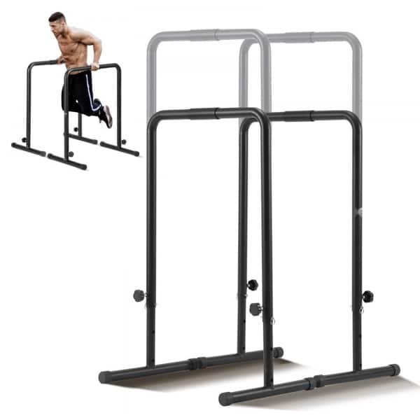 Dip Station - Dipstangen / Parallettes - In Hoogte Verstelbaar - Draagvermogen 200 kg - Met Stabilisator - Voor Krachttraining Thuis