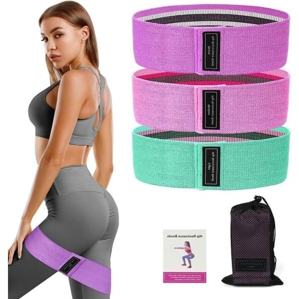 Elastische band voor krachttraining - stoffen fitnessband met 3 krachtniveaus - geschikt voor lichaam, benen, billen - pilates en yoga - inclusief opbergtas - diverse weerstandsoefeningen