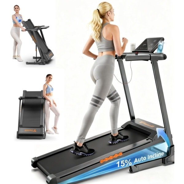 FT61 Opvouwbare Loopband, Fitnessloopband, 15% Elektrische Hellingshoek, 3,0 pk Motor, Snelheid 1-14 km/u, LED-display, Tablethouder