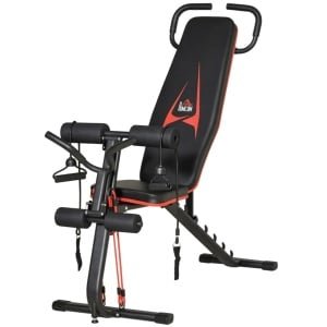 Fitness Halterbank - Fitnessbank met Elastisch Touw - Bench Press Bank - Fitness Bank - Trainingsbank - Bankdrukbank - in 6 standen Verstelbaar - Inklapbaar - Workout - Krachttraining - Zwart/Rood