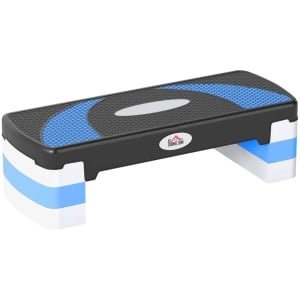 Fitness Step - Stepper - Aerobic Step - Stepbank - In Hoogte Verstelbaar 10-20 cm - Antislip - Stepper Fitness - Fitnessstep - voor Thuis of op Kantoor - voor Revalidatie en Krachttraining - Zwart + Lichtblauw + Grijs