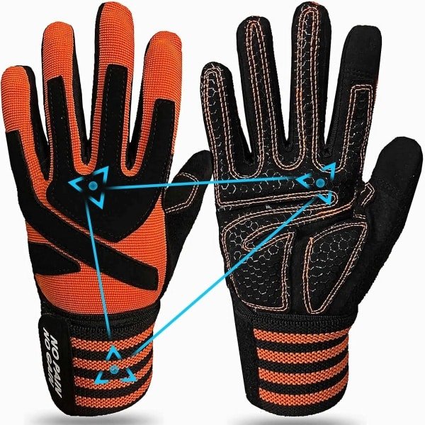 Fitnesshandschoenen lange polssteun heren dames volledige vinger trainingshandschoenen voor gewichtheffen workout bodybuilding gym handschoenen krachttraining roeien fietsen (oranje, XL)