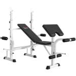 Gewichtbank met Halterrek, Borstpress, Legpress, Armleuningen - Fitness Halterbank - Fitnessbank - Bench Press Bank - Trainingsbank - in 6 standen Verstelbaar - Inklapbaar - Workout - Krachttraining - Zwart/Wit