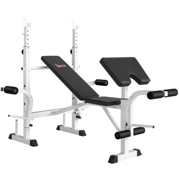 Gewichtbank met Halterrek, Borstpress, Legpress, Armleuningen - Fitness Halterbank - Fitnessbank - Bench Press Bank - Trainingsbank - in 6 standen Verstelbaar - Inklapbaar - Workout - Krachttraining - Zwart/Wit