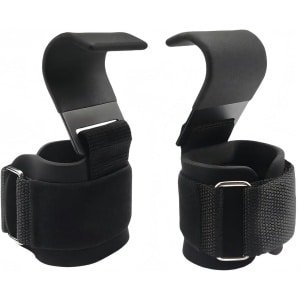 Gewichthefhaken, set van 2 powerliftingbanden, voor krachttraining, pull-ups, shrugs, geschikt voor bodybuilding, gewichtheffen, krachttraining en fitness, zwart.