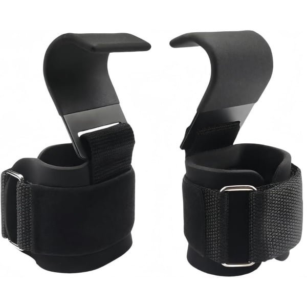 Gewichthefhaken, set van 2 powerliftingbanden, voor krachttraining, pull-ups, shrugs, geschikt voor bodybuilding, gewichtheffen, krachttraining en fitness, zwart.