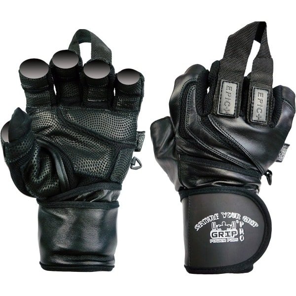 Grip Power Pads EPIC Leren gymnastiekhandschoenen met geïntegreerde 5,1 cm brede polsbandages, leren handschoendesign voor gewichtheffen, powerlifting, bodybuilding en krachttraining