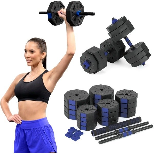 Gymtek® Verstelbare Halterset 40kg - 2x Haltergrepen + Halteraansluiting - 8x 3kg 4x 2,5kg 4x 1,25kg - Halter Set voor Krachttraining, Workout, Gym