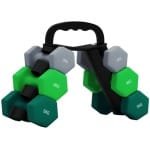 Halter Set 42x10x30cm 6 Delige Set Halter Veelkleurig Metaal Met Standaard Hexagon Halterset Voor Krachttraining Fitness Thuis Gym Grijs Groen Turkst