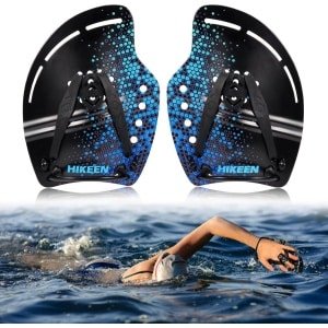 Handpeddels voor krachttraining in het zwemmen - verstelbare riemen, blauw/geel/roze