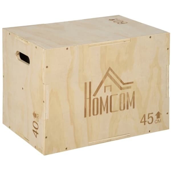 Houten Plyobox - Springbox - Plyo box met Handgreep - in Hoogte Verstelbaar - Jump Box - Plyo Boxen - Fitness Box - Fitness Kist - Crossfit Box - Krachttraining - Fitness - 40/45/60 cm - Naturel Hout