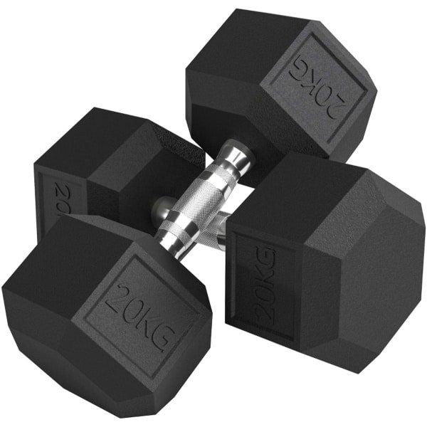 Kurzhanteln - 2 x 20 kg - Gekartelde Gietijzeren Dumbbells - Krachttraining - Gietijzer - Zwart
