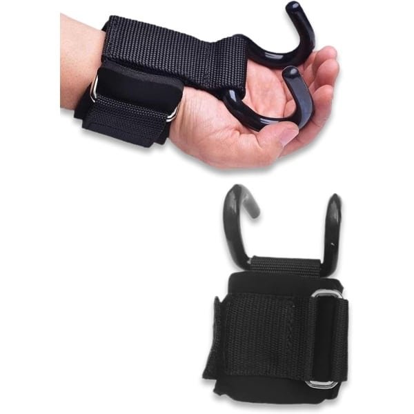 Lifting Hooks - Hijshaken voor Krachttraining - Power Hooks tot 300kg - Polssteun met Metalen Haken - Voor Deadlift, Pull Ups & Lat Pulldown - Fitness Accessoires - Zwart