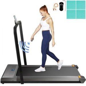 Loopband - Onder Bureau Uitvoering - Opvouwbaar - Met Leuning - Draagvermogen 100 kg - Compact - Hardlooptraining - Voor Thuis en Kantoor - Zilver