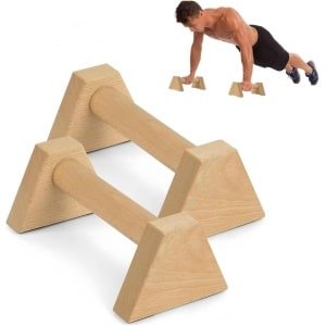 Massieve houten parallettes bars voor krachttraining thuis - fitness push-up bars met antislipmat - handstand bar push-up polsbanden - gymnastiek en workout apparatuur