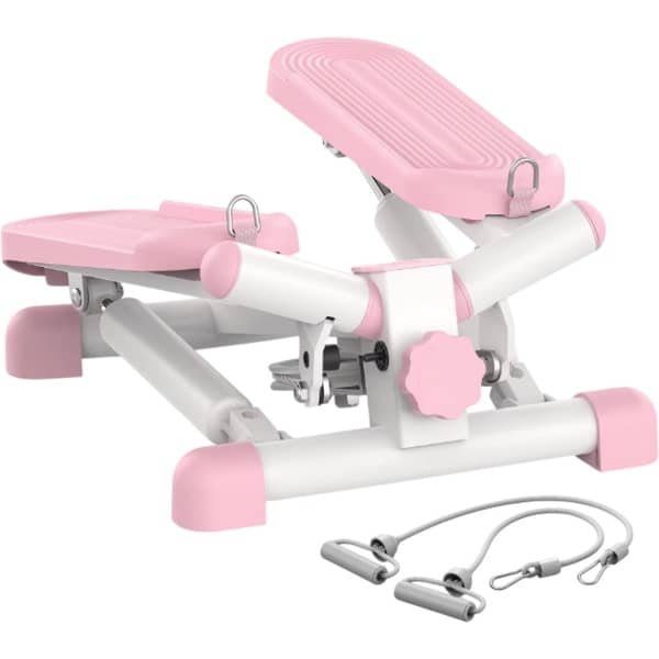 Mini Stepper met Twist Functie - Trap Stepper Apparatuur met Weerstandsbanden, 330LBS Capaciteit voor Full Body Workout, Cardio en Thuis Fitness-Wit