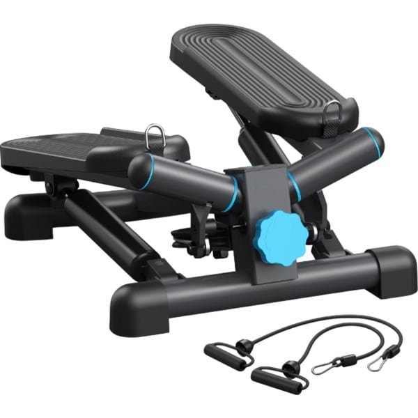 Mini Stepper met Twist Functie - Trap Stepper Apparatuur met Weerstandsbanden, 330LBS Capaciteit voor Full Body Workout, Cardio en Thuis Fitness-Zwart