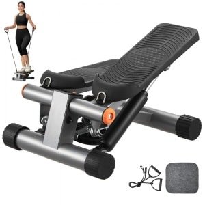 Mini stepper - Hydraulische fitness stepper - Met weerstandsbanden - LCD-display - Draagvermogen 150 kg - Instelbare staphoogte 17-32,5 cm - Cardio en volledige lichaamstraining