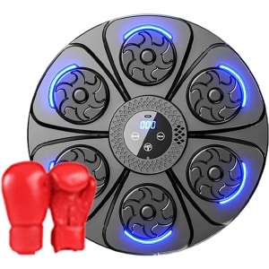 Music Boxing Machine, Smart Wall Mounted Punching Trainer, Interactive LED Fitness Pad, Home Workout Boxing Equipment, Ideal for Cardio and Reflex Training - met children's boxing gloves