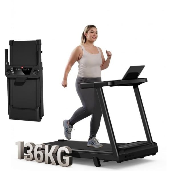 Opvouwbare loopband voor thuis, met verstelbare helling tot 9% en een snelheid tot 12 km/u. Voorzien van een krachtige 3 pk motor en 12 vooraf ingestelde trainingsprogramma's. Het maximale gebruikersgewicht bedraagt 136 kg.