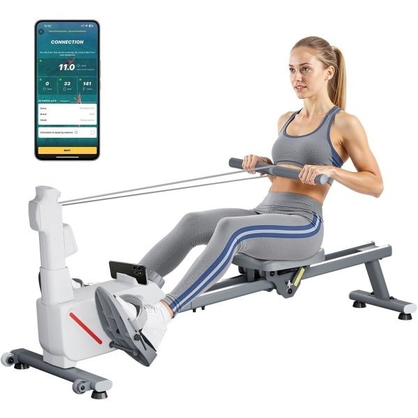 Roeimachine - Magnetische Roeitrainer - 16 Weerstandsniveaus - Opvouwbaar - Dubbele Glijrails - LCD-display - Bluetooth-app - Draagvermogen 158 kg