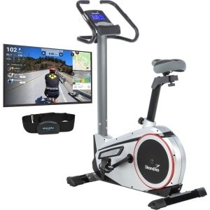 Skandika Morpheus Hometrainer Fiets - Hometrainer fitness - Hometrainer ergometer fitnessbike, hometrainer met bediening en Street View functie, polsslagband, 32 instelbare weerstanden en multifunctionele computer met calorieverbruik - zwart/zilver