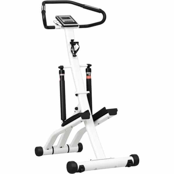 Stepper - Thuis Fitness Stepper - met 12 Weerstandsniveaus - LCD-Display - 2 Wielen - Opvouwbaar - Antislip Pedalen - Traploper - Aerobic Step - Crossfit - Robuust Frame - Full-body Workout - Wit + Zwart