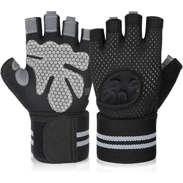 Trainingshandschoenen met polsband voor dames en heren, ademende handbescherming voor fitness en krachttraining van de handpalmen.