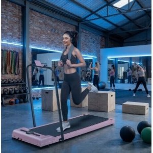 Treadmill 12 km/u Onder Bureau & Met Handvat -PowerWalk Pro SL9H - Walking Pad Loopband voor Thuis & Kantoor - Stil, Compact, 2-in-1 - 2,2 PK Motor - LED Display-Roze - Designbest
