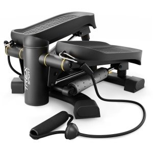 Trex Sport TX-070SP - Stepper - Twiz draaiend - Met weerstandsbanden - Home gym fitnessapparaat - Thuis sporten - Fitness Swing - Mini cardio home trainer - 150 kg - Zwart