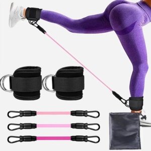 Weerstandsbanden Enkel Kussen Fitness Set - D-Ring Ondersteuning Voor Yoga, Gym en Krachttraining - Veiligheid, Sterkte en Flexibiliteit - Verstelbare Enkellussen en Weerstandsbanden