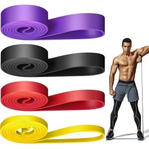 Weerstandsbanden-Fitness elastiek-Fitnessbanden- set met 4 verschillende niveaus- elastische band- sport- gymnastiekband- trainingsbanden- fitnessband voor krachttraining-pilates- yoga- voor mannen en vrouwen