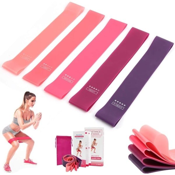 Weerstandsbanden set - Weerstandsbanden voor benen en billen, set van 5 weerstandsbanden voor thuisgym, yoga, pilates, krachttraining en booty workouts, inclusief draagtas