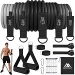 Weerstandsbanden set voor krachttraining, fitness en pilates - Elastische banden met 5 buizen, handgrepen, enkelbanden en meer - Grijs