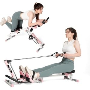 3-In-1 Roeitrainer - Roeimachine - Home Gym Apparatuur - Fitness Trainer - Abdominal Trainer - Verstelbare Weerstand - Inklapbaar & LCD-Display - Roze