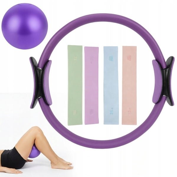 4-Delige Pilates Set - Weerstandsbanden + Anti-burst Bal - Paars - PVC/Siliconen - - Work-out Set - Voor Yoga & Core Training Yoga thuis, pilates, herstel na de bevalling, krachttraining