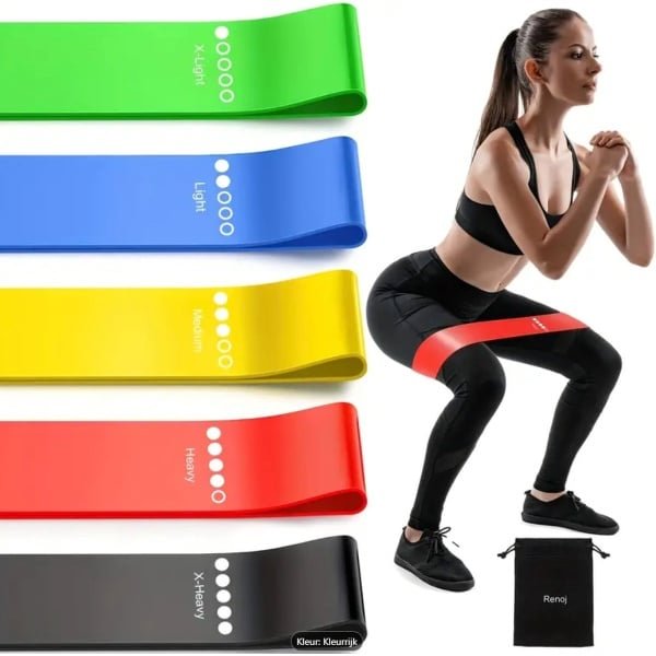 5 Stuks Fitness Weerstandsbanden - Kleurrijke Set Elastische Weerstandsbanden voor Volledige Lichaamstraining - Ideaal voor Yoga, Pilates, Gymnastiek, Ballet, Dans en Krachttraining