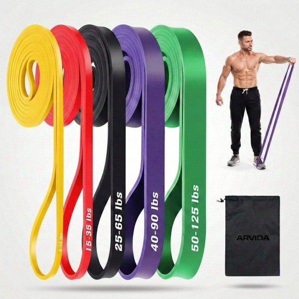 5-delige Weerstandsbanden Set - Complete Fitness Elastiek Bundel - 5 tot 125 LBS (2-57KG) - Power Bands voor Pull Up Assist & Krachttraining - Incl. Draagtas